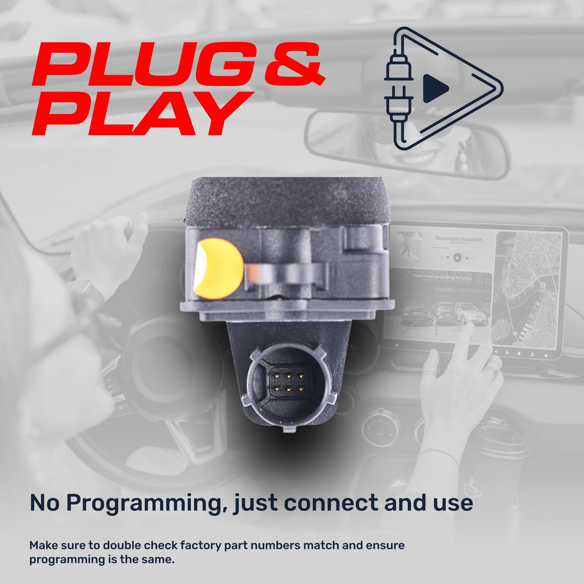 Chrysler 200 OEM backup camera by Master Tailgaters plug & play with connector visible on Tampa Home & Garden Store