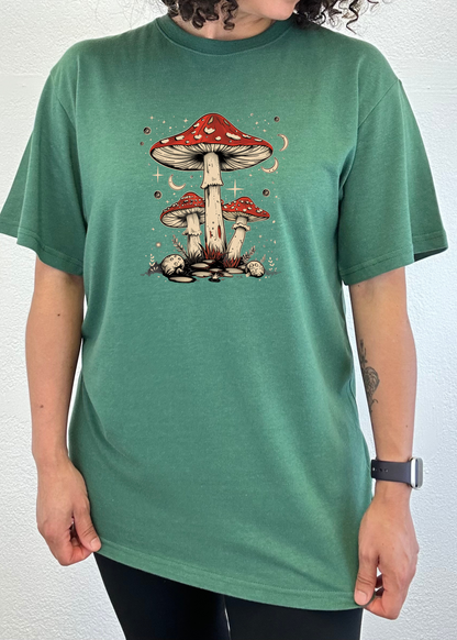 Boho Retro Hippie Mushroom And Bamboo Tee