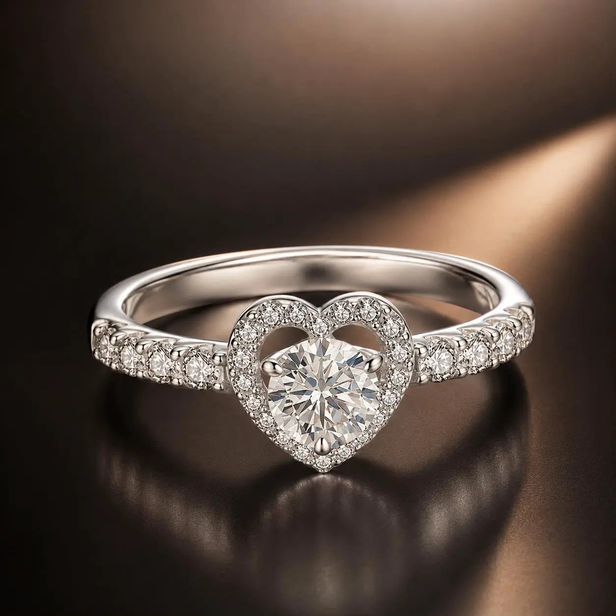 Sterling silver moissanite heart ring with halo and pave band, 0.5ct center, women size 6 on Tampa Home & Garden Store