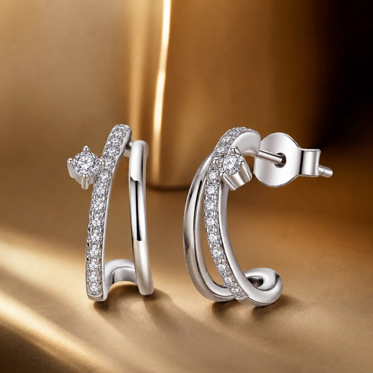 Earrings 925 Sterling Silver Moissanite Hoops pavé-set by Bids.com pair on Tampa Home & Garden Store