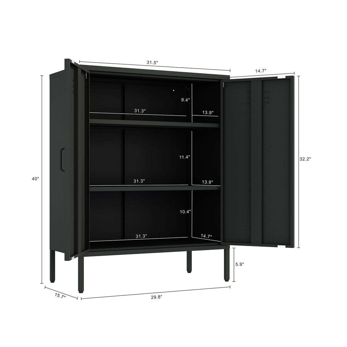 Accent Cabinet with adjustable shelves in black steel finish for living room storage on Tampa Home & Garden Store