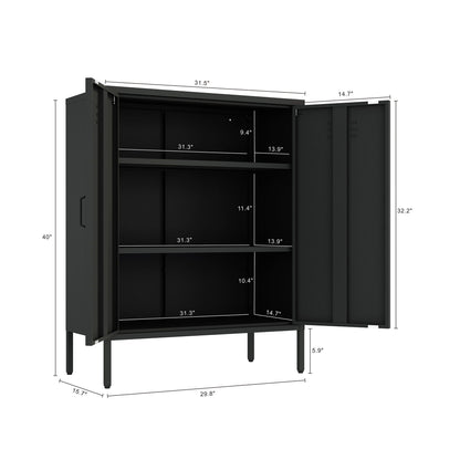 Accent Cabinet with adjustable shelves in black steel finish for living room storage on Tampa Home & Garden Store