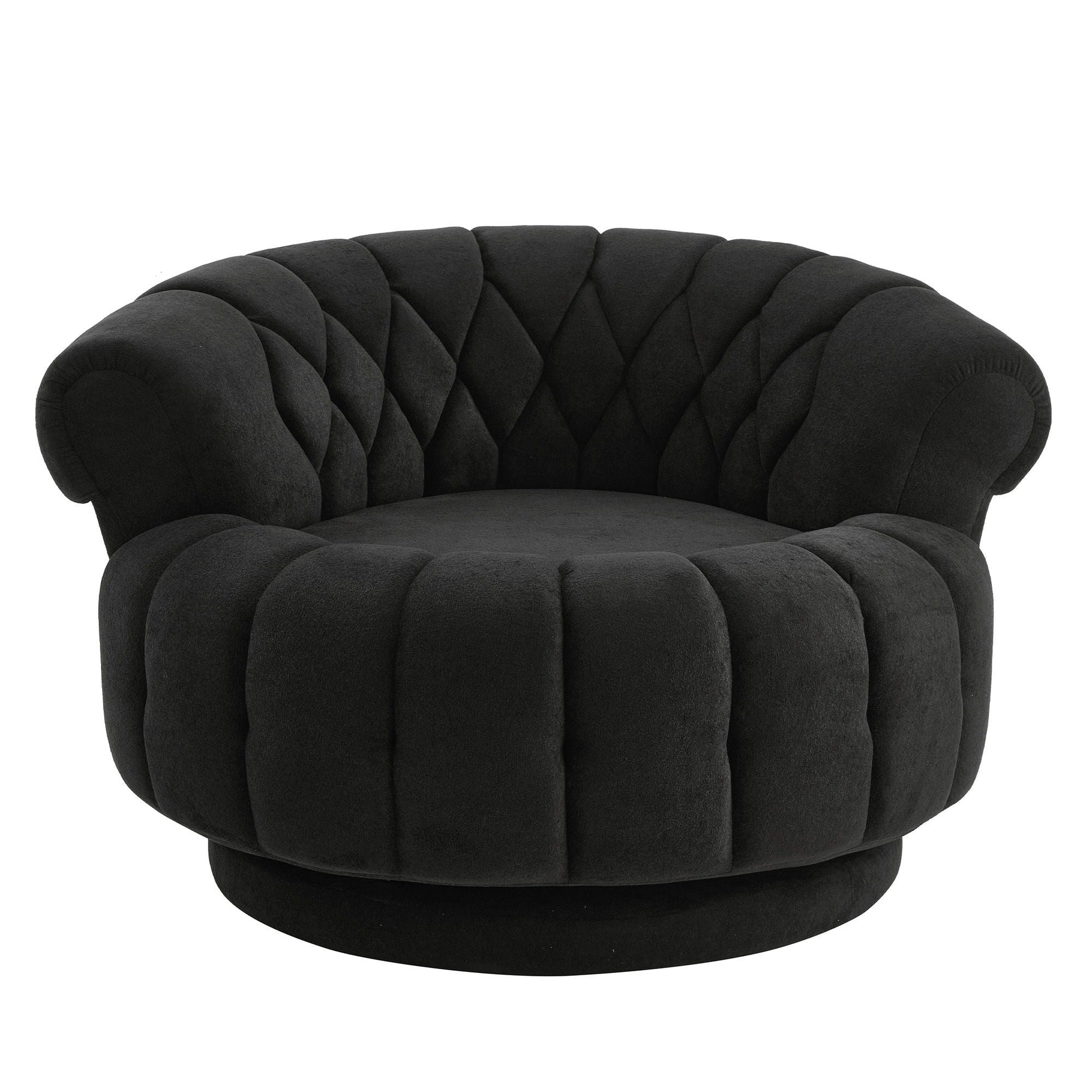 Round swivel accent chair in black tufted fabric by HouseOfZazla, plush armchair on Tampa Home & Garden Store