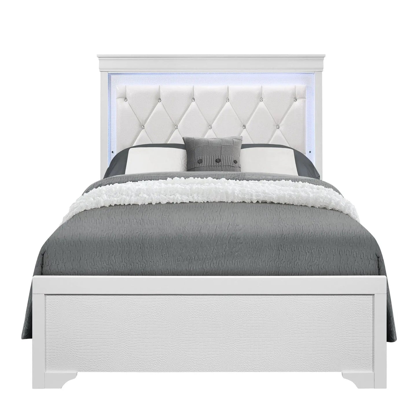 Shaker Bed with LED Lighting and Tufted Headboard