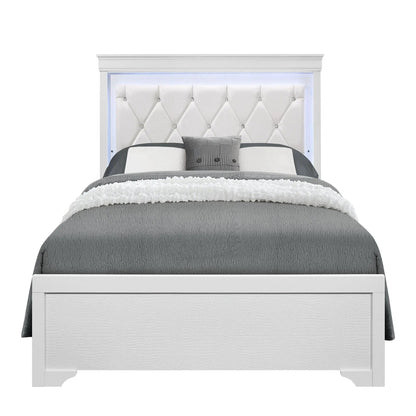 Shaker Bed with LED Lighting and Tufted Headboard