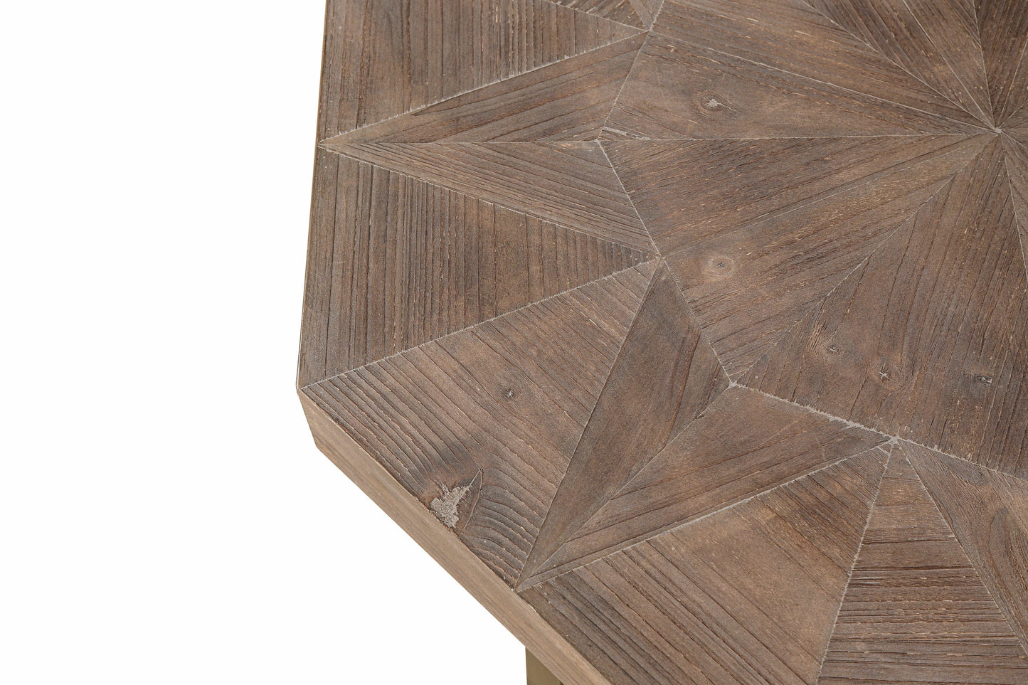 Wood Octagonal Vintage Patchwork Coffee Table top with geometric paneling in brown wood finish on Tampa Home & Garden Store