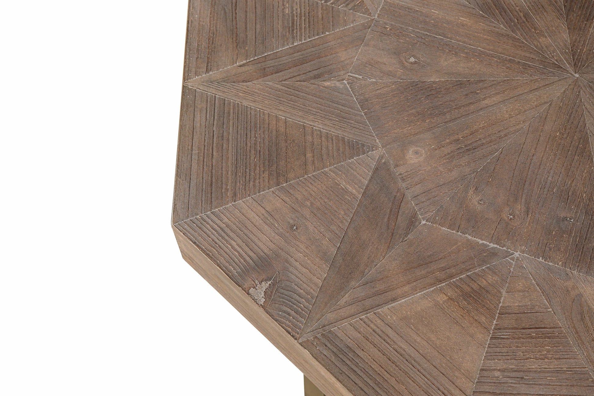 Wood Octagonal Vintage Patchwork Coffee Table top with geometric paneling in brown wood finish on Tampa Home & Garden Store