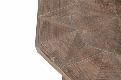 Wood Octagonal Vintage Patchwork Coffee Table top with geometric paneling in brown wood finish on Tampa Home & Garden Store