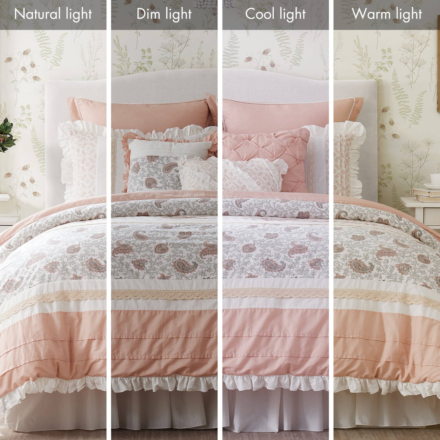 9 Piece Cotton Percale Comforter Set Blush, quilted pink bedding with coordinating shams on Tampa Home & Garden Store