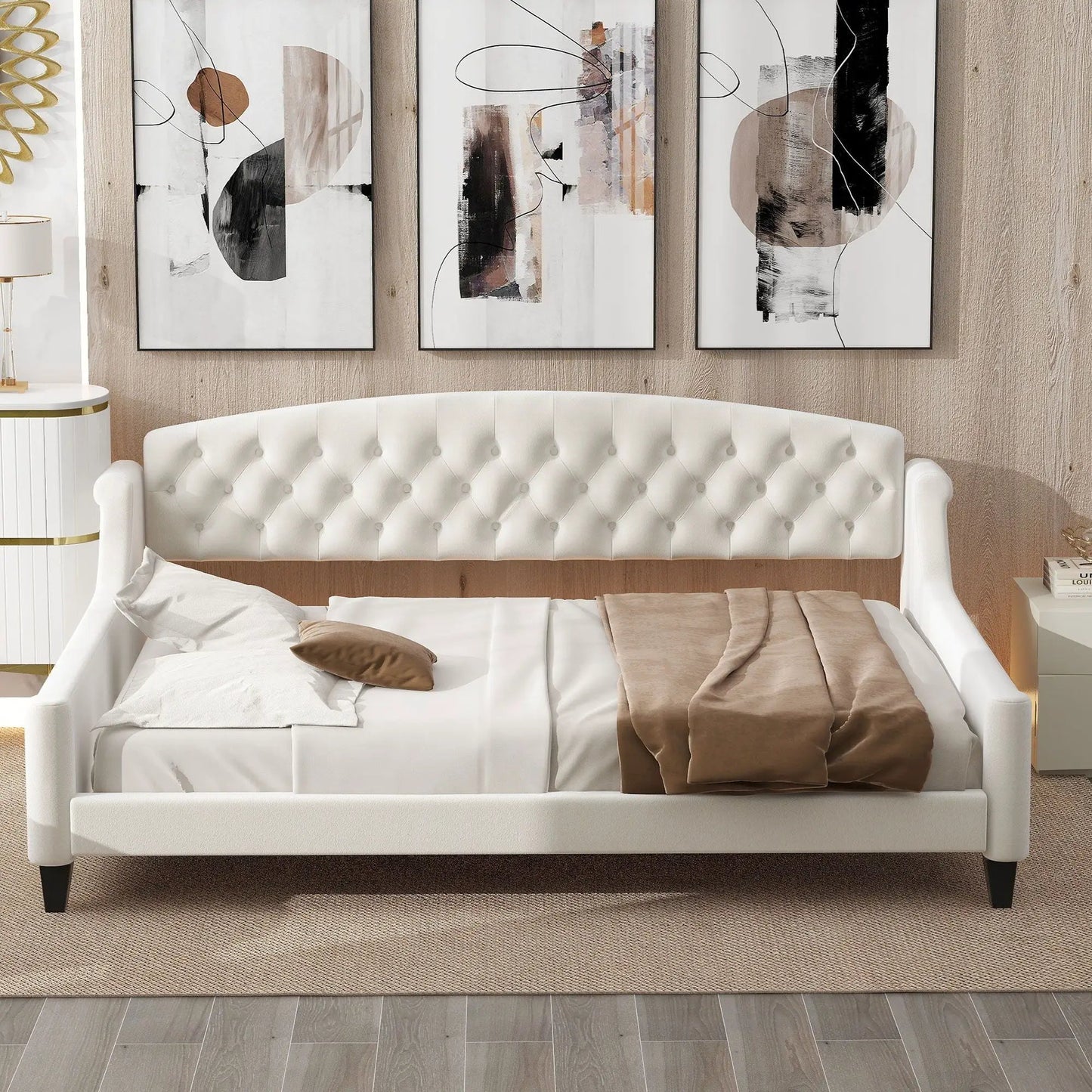 Modern Tufted Daybed by Unique Piece Furniture, white tufted upholstery with button details on Tampa Home & Garden Store