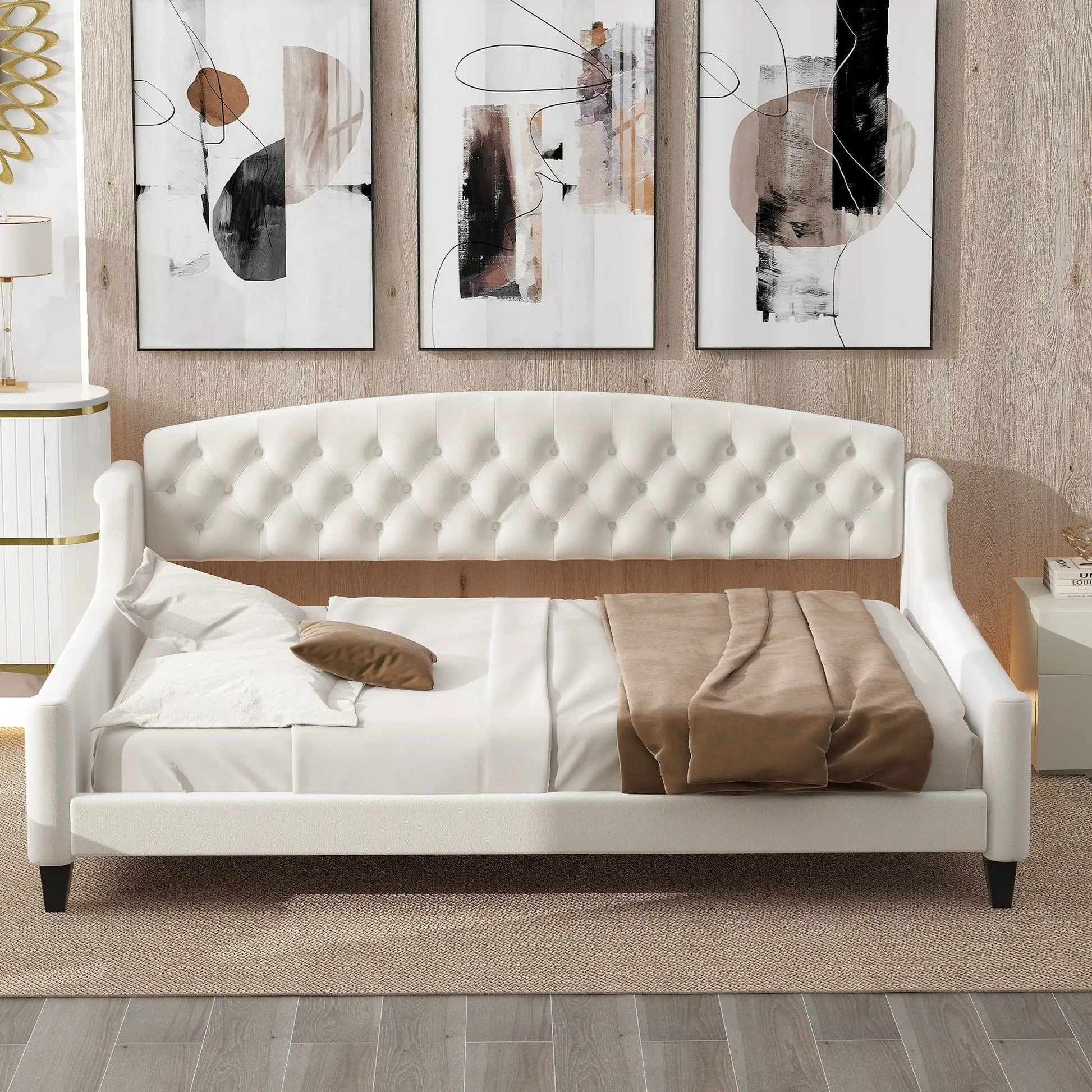 Modern Tufted Daybed by Unique Piece Furniture, white tufted upholstery with button details on Tampa Home & Garden Store