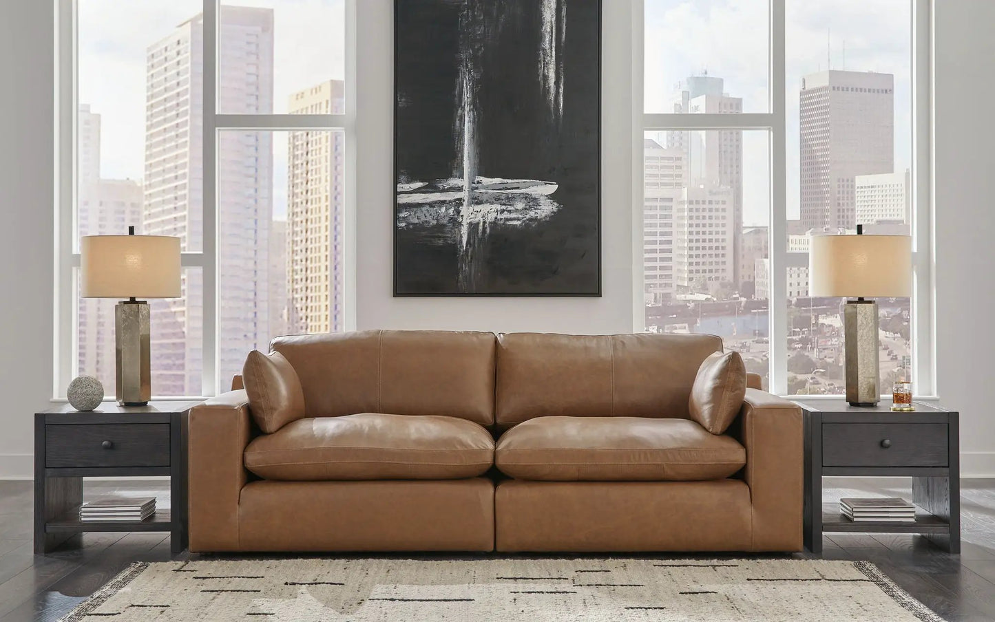 Emilia 3 Piece Sectional Loveseat Caramel Ottoman