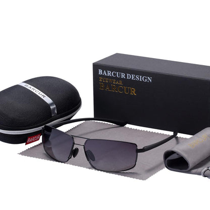 Barcur design sunglasses with metal frame and gray UV400 lenses, case and cloth included on Tampa Home & Garden Store
