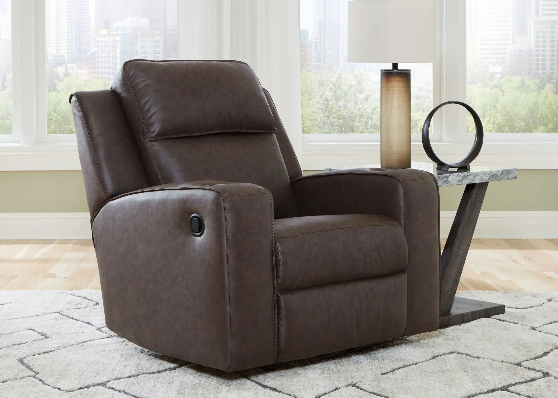 Lavenhorne rocker recliner granite brown leather with side lever on Tampa Home & Garden Store
