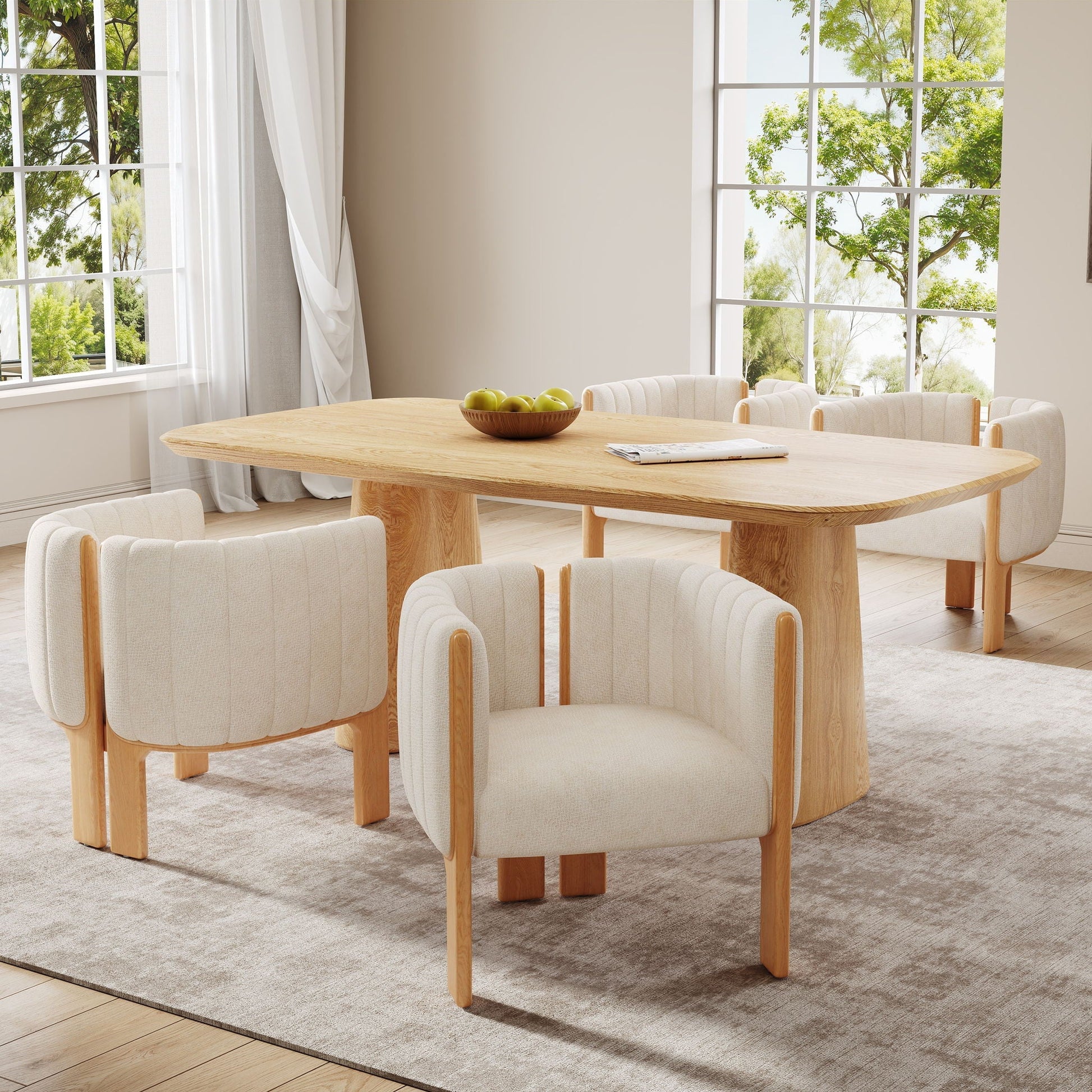 Comfort Stylish Seating Dining Chair Set around a round light-wood table with beige upholstered chairs on Tampa Home & Garden Store