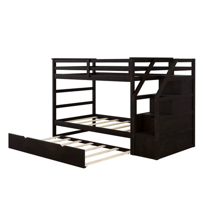 Twin over twin bunk bed with twin size trundle and 3 storage stairs in espresso finish on Tampa Home & Garden Store