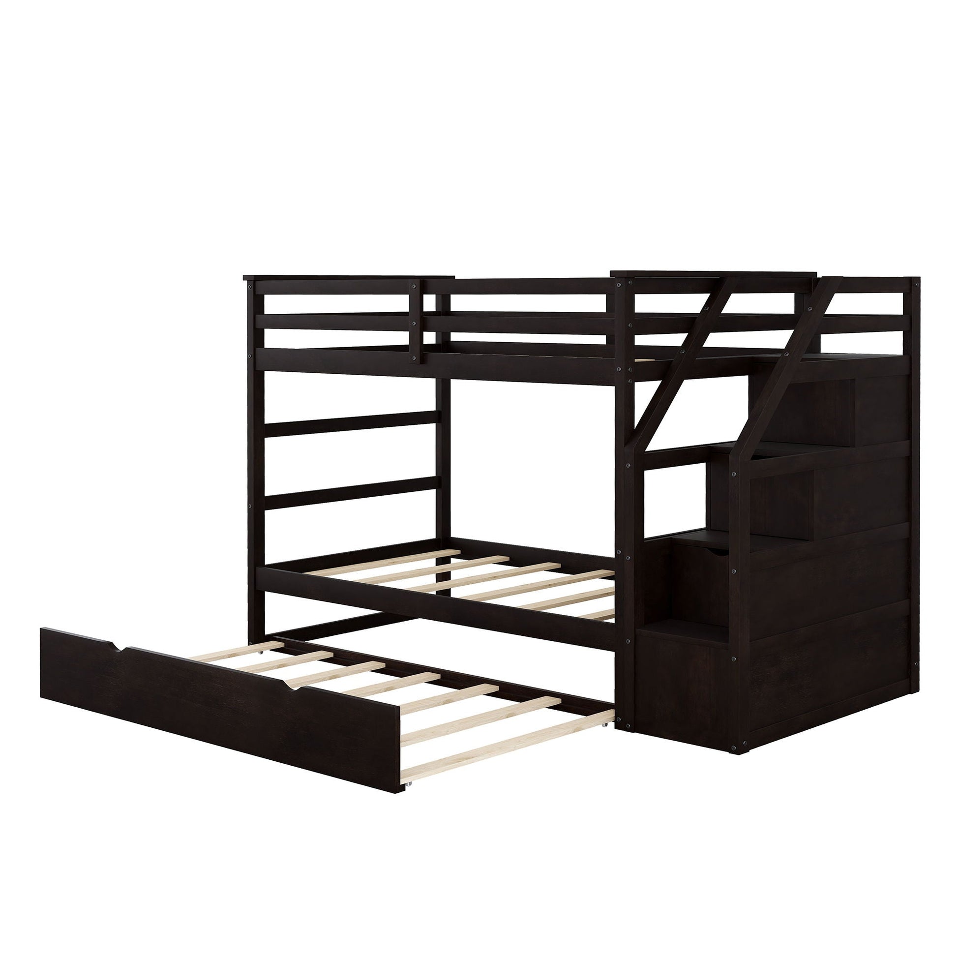 Twin over twin bunk bed espresso with trundle and 3 storage stairs HouseOfZazla on Tampa Home & Garden Store