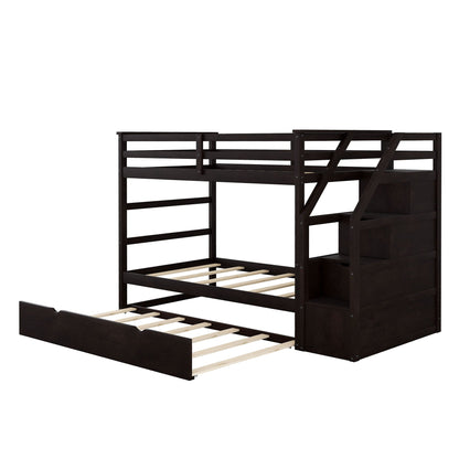 Twin over twin bunk bed espresso with trundle and 3 storage stairs HouseOfZazla on Tampa Home & Garden Store