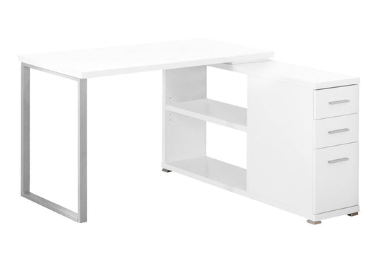 Corner desk white finish with left metal frame and right three-drawer storage cabinet L-shape on Tampa Home & Garden Store