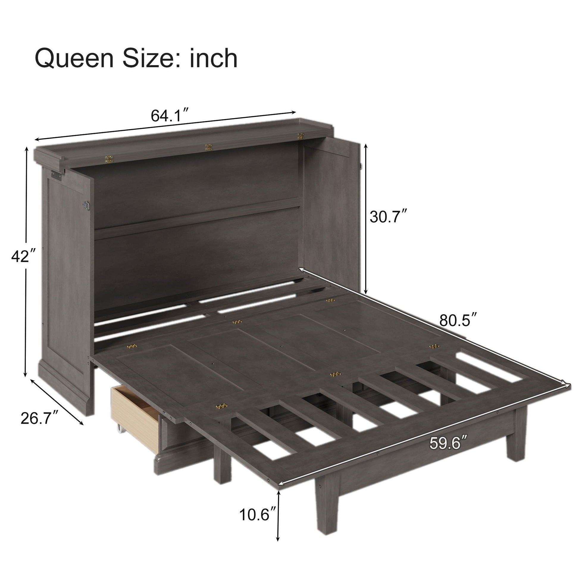 Murphy Bed Chest Cabinet by HouseOfZazla dark gray wood with charging station and drawer on Tampa Home & Garden Store