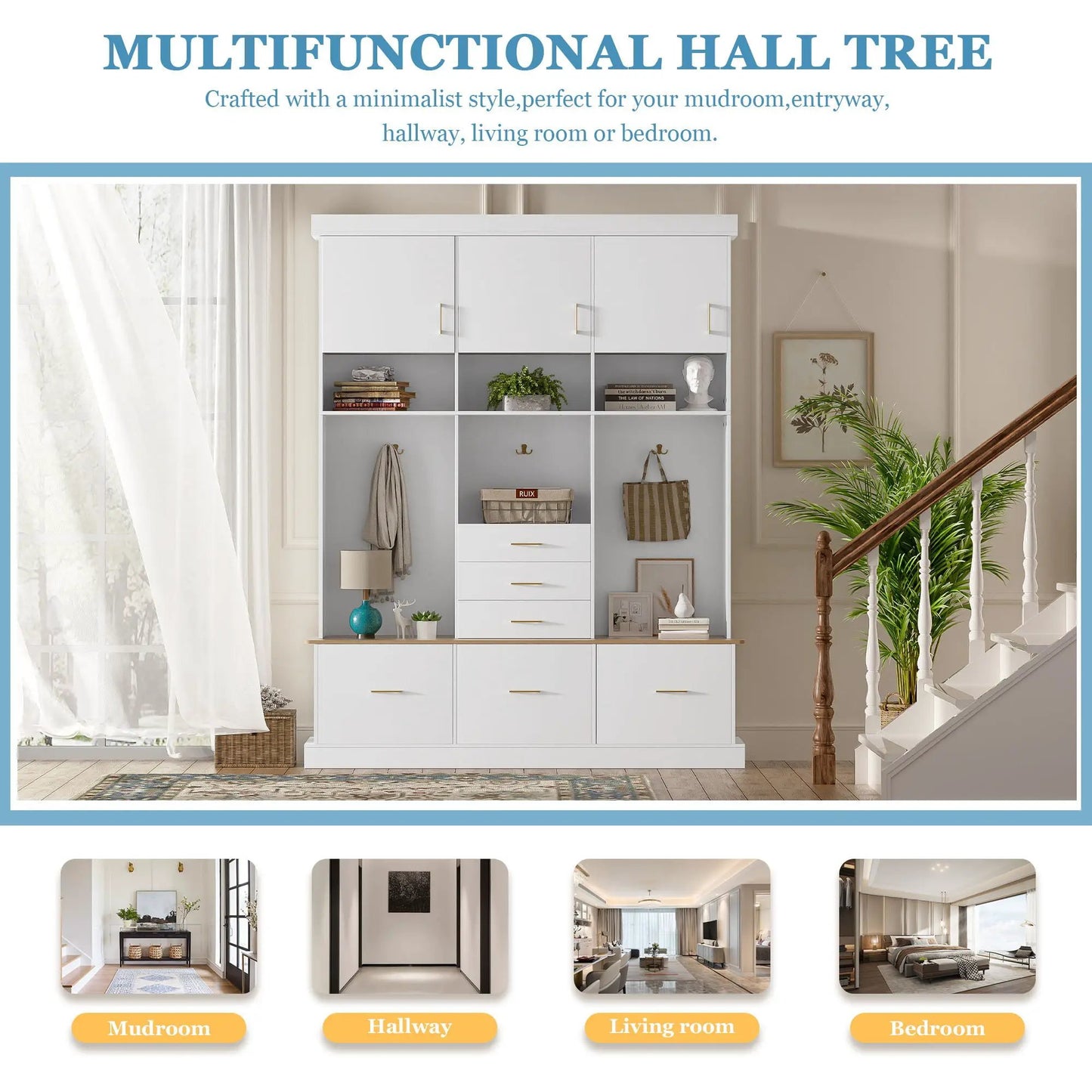 Entryway Hall Tree With Bench and Storage Unit