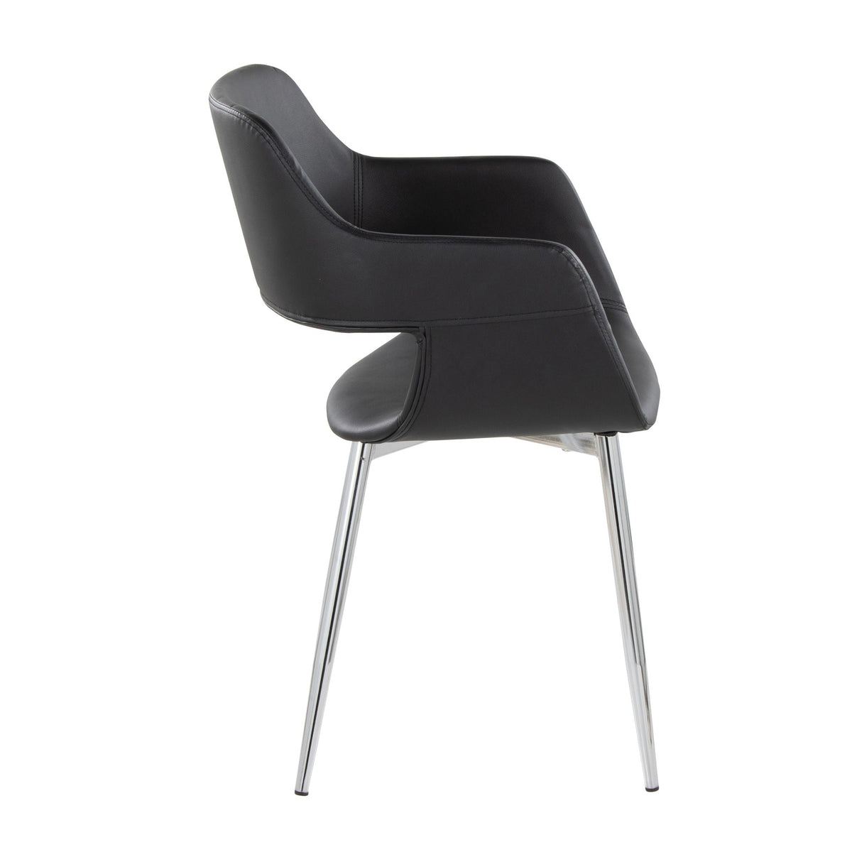 Contemporary dining chair with black faux leather upholstery and chrome metal legs on Tampa Home & Garden Store