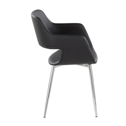Contemporary dining chair with black faux leather upholstery and chrome metal legs on Tampa Home & Garden Store