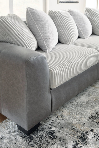 Clairette Court Stationary Sectional by Unique Piece Furniture, gray corduroy ribbed cushions on Tampa Home & Garden Store