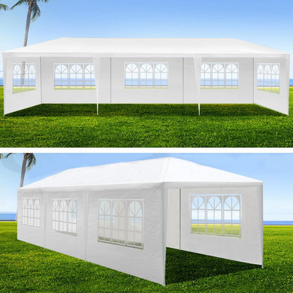 GemGear Outdoor Canopy Tent 30'L × 10'W white with removable sidewalls and arched window panels on Tampa Home & Garden Store