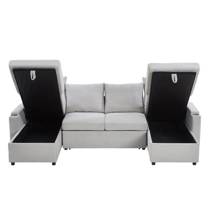U Shaped Sectional Sofa Bed with Storage Chaise