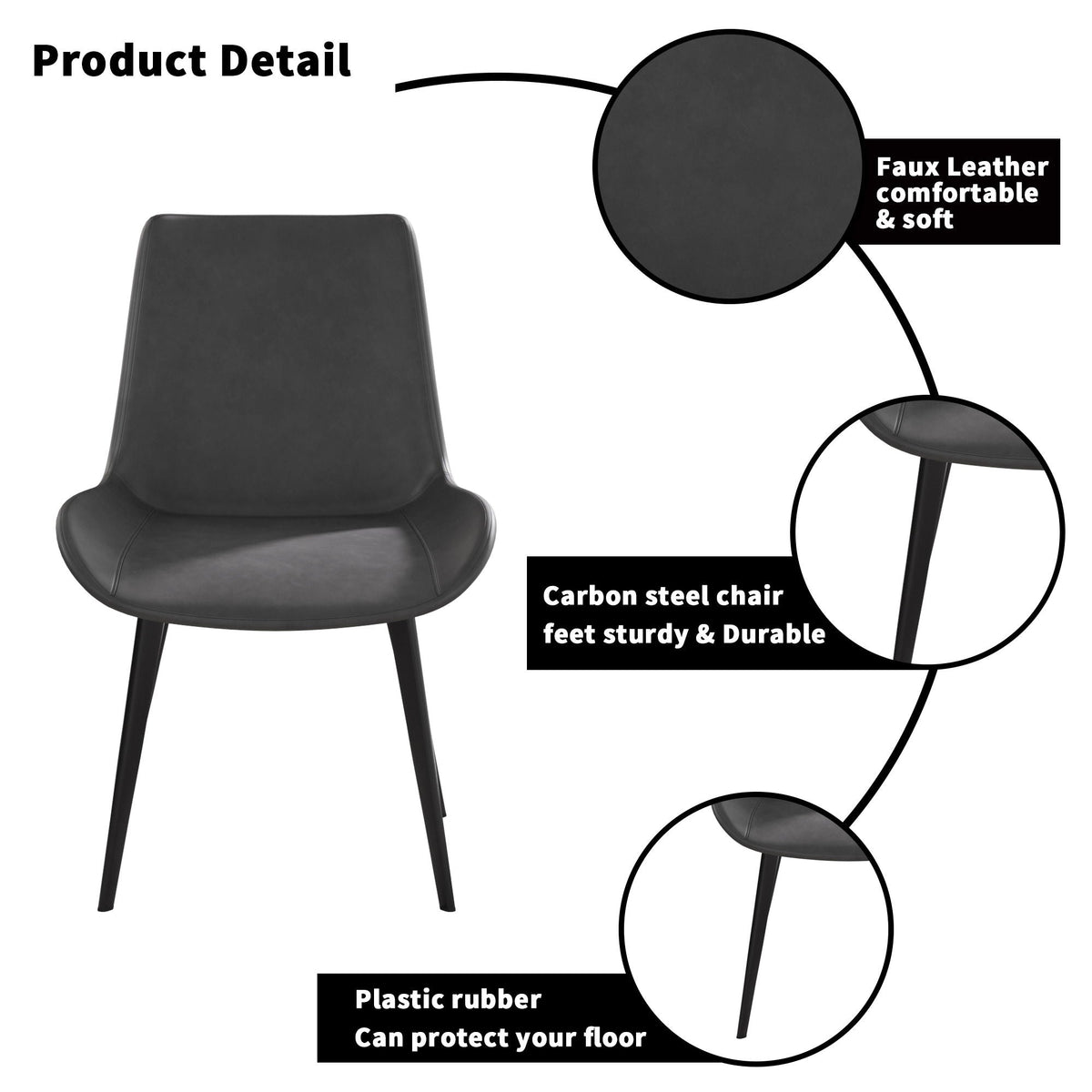 HouseOfZazla black faux-leather dining chair with metal legs, set of 2 on Tampa Home & Garden Store