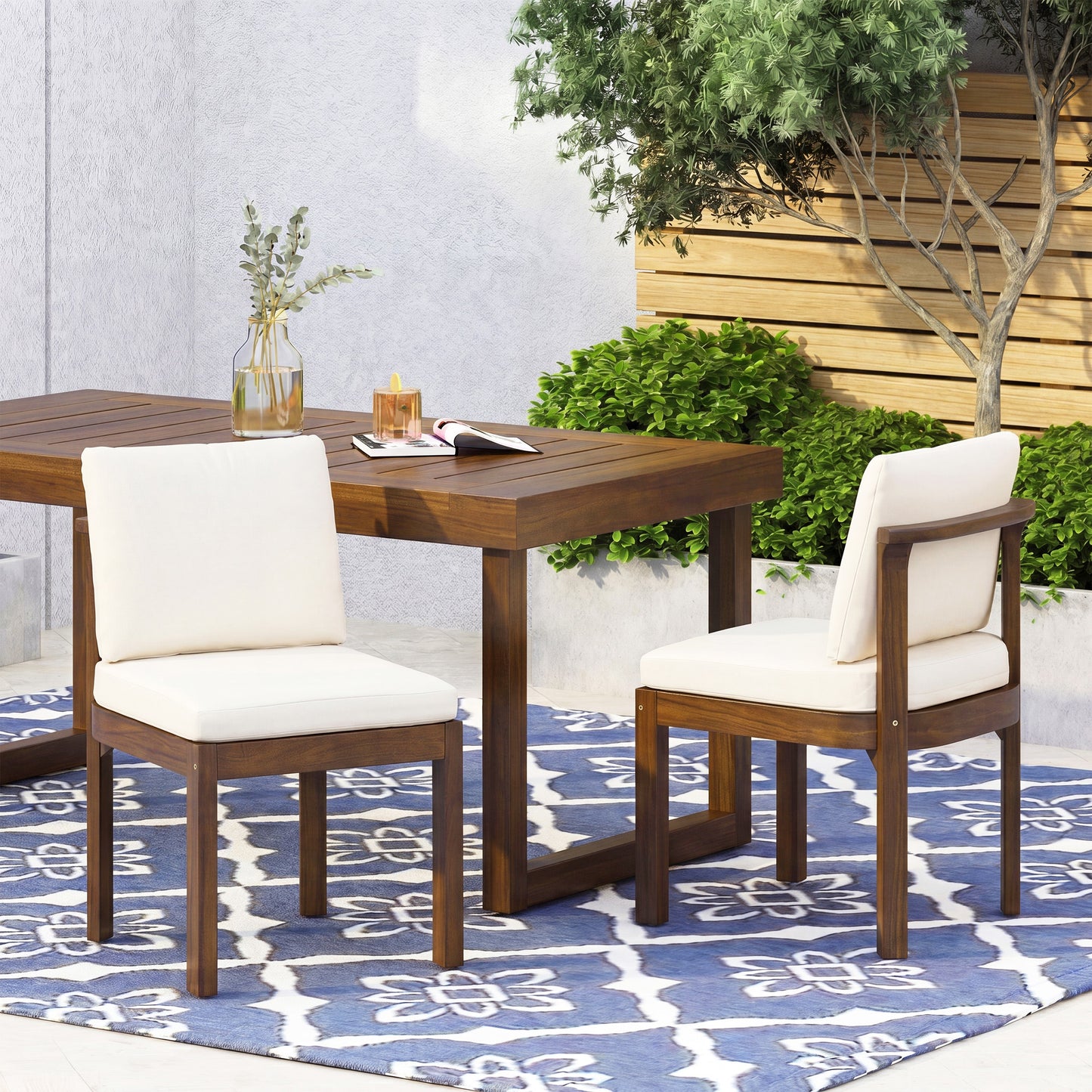 Set of Two Acacia Wood Outdoor Dining Chairs