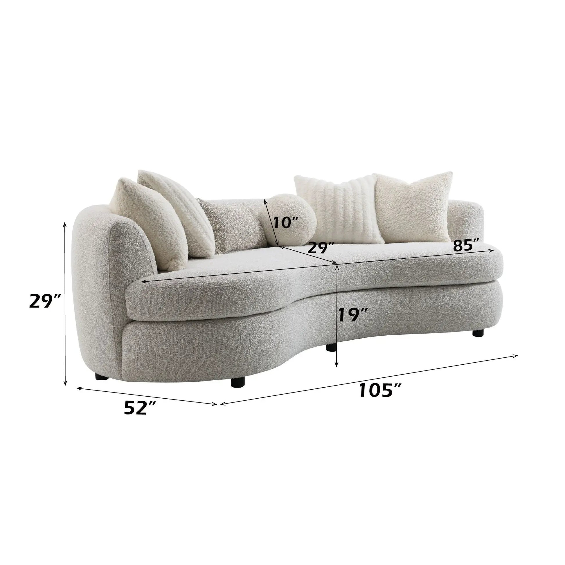 Iniko Boucle Sofa with Toss Pillows, beige boucle upholstery, stationary sofa by Unique Piece Furniture on Tampa Home & Garden Store