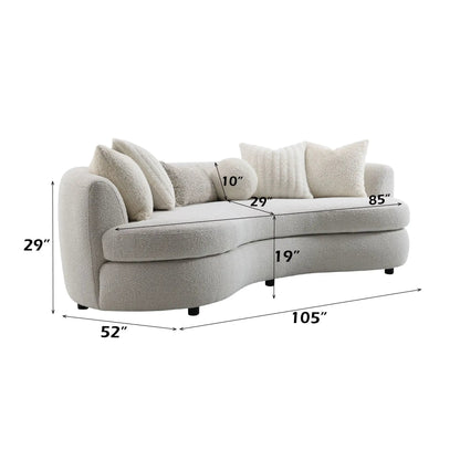 Iniko Boucle Sofa with Toss Pillows, beige boucle upholstery, stationary sofa by Unique Piece Furniture on Tampa Home & Garden Store