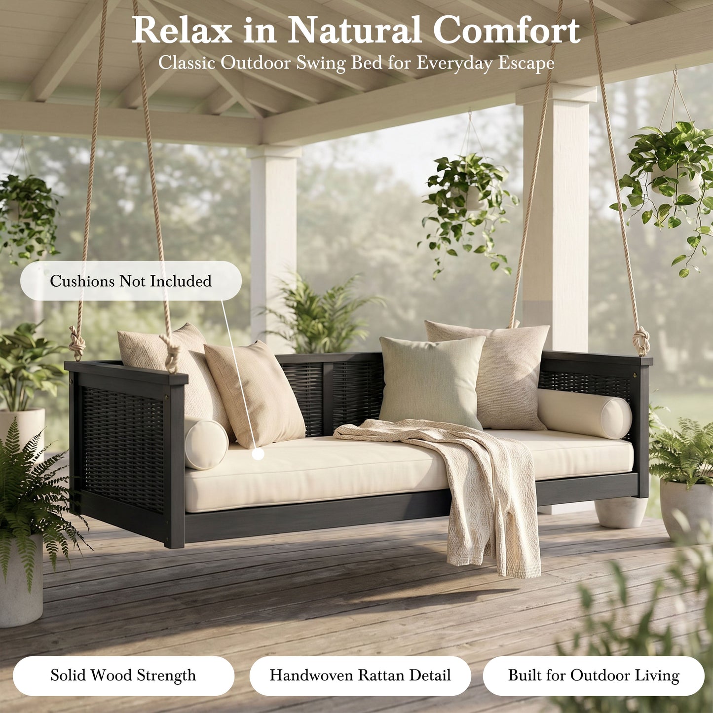 Premium Acacia Wood Outdoor Twin Swing Bed