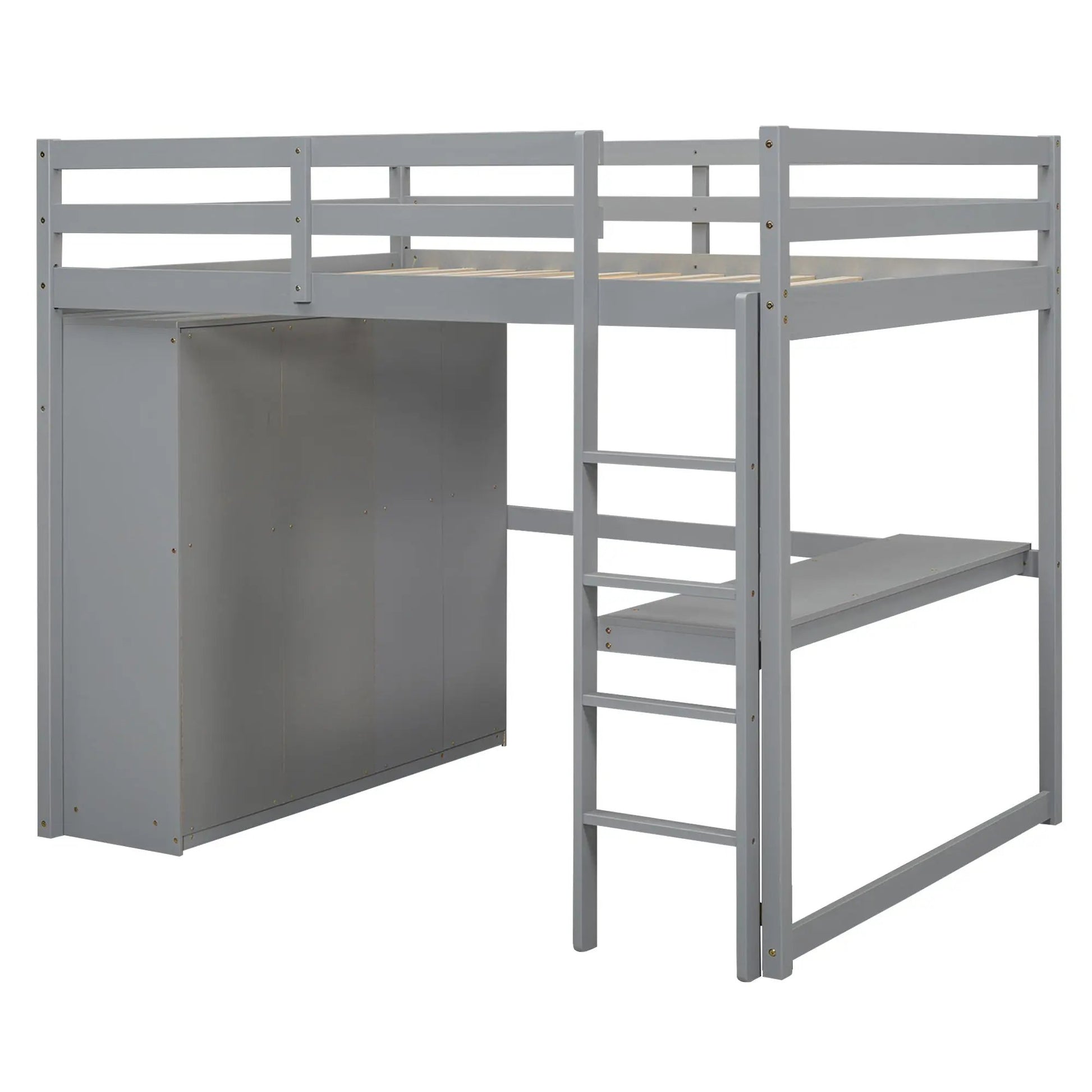 Loft bed with built-in wardrobe and shelves in gray finish on Tampa Home & Garden Store