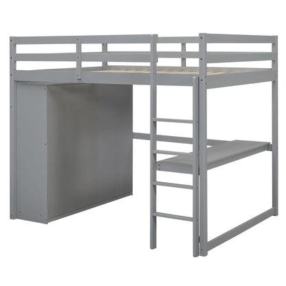Loft bed with built-in wardrobe and shelves in gray finish on Tampa Home & Garden Store