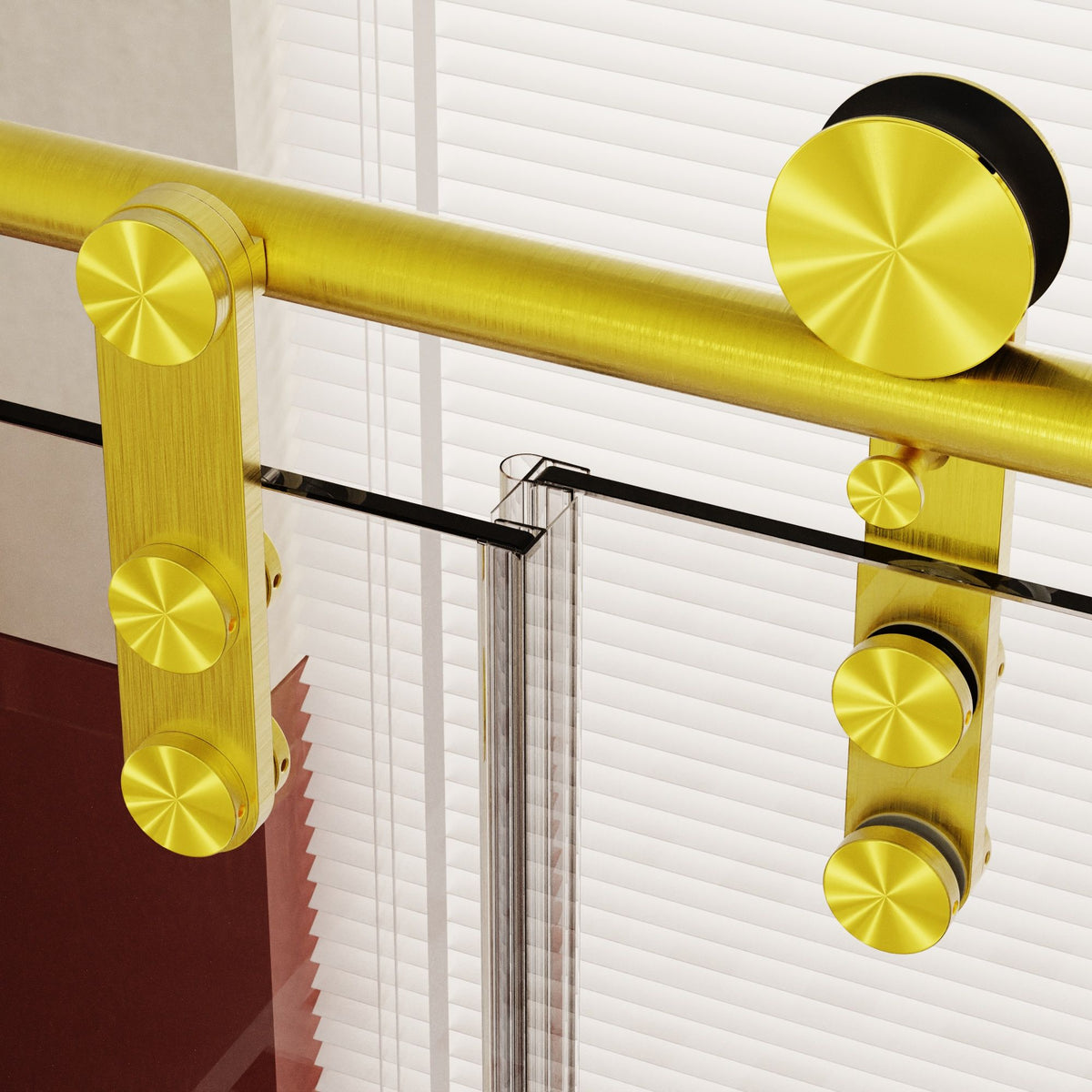 Frameless single sliding shower doors with towel rail and handle in gold brass finish on Tampa Home & Garden Store
