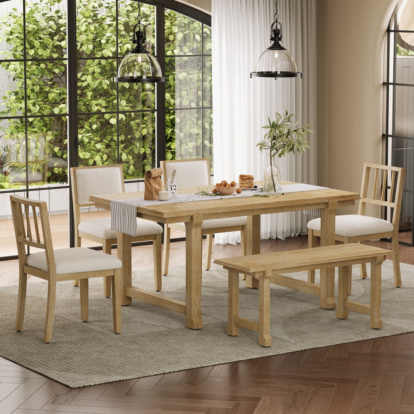 Rubber Wood Six Piece Kitchen and Dining Set