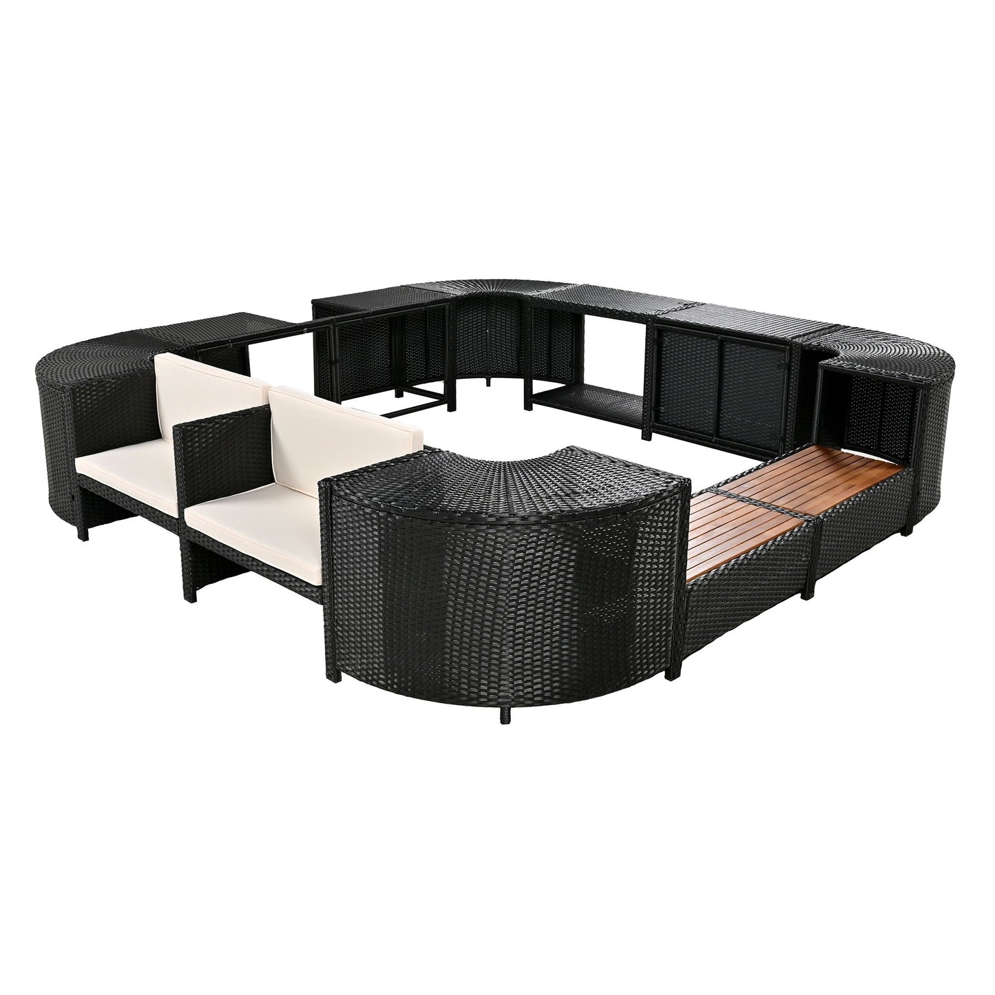 Outdoor Rattan Spa Frame and Modular Storage Seat