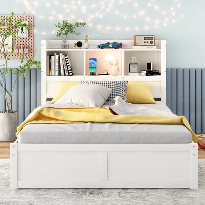 White storage platform bed with pull-out shelves, trundle, and 2 drawers; yellow bedding on Tampa Home & Garden Store