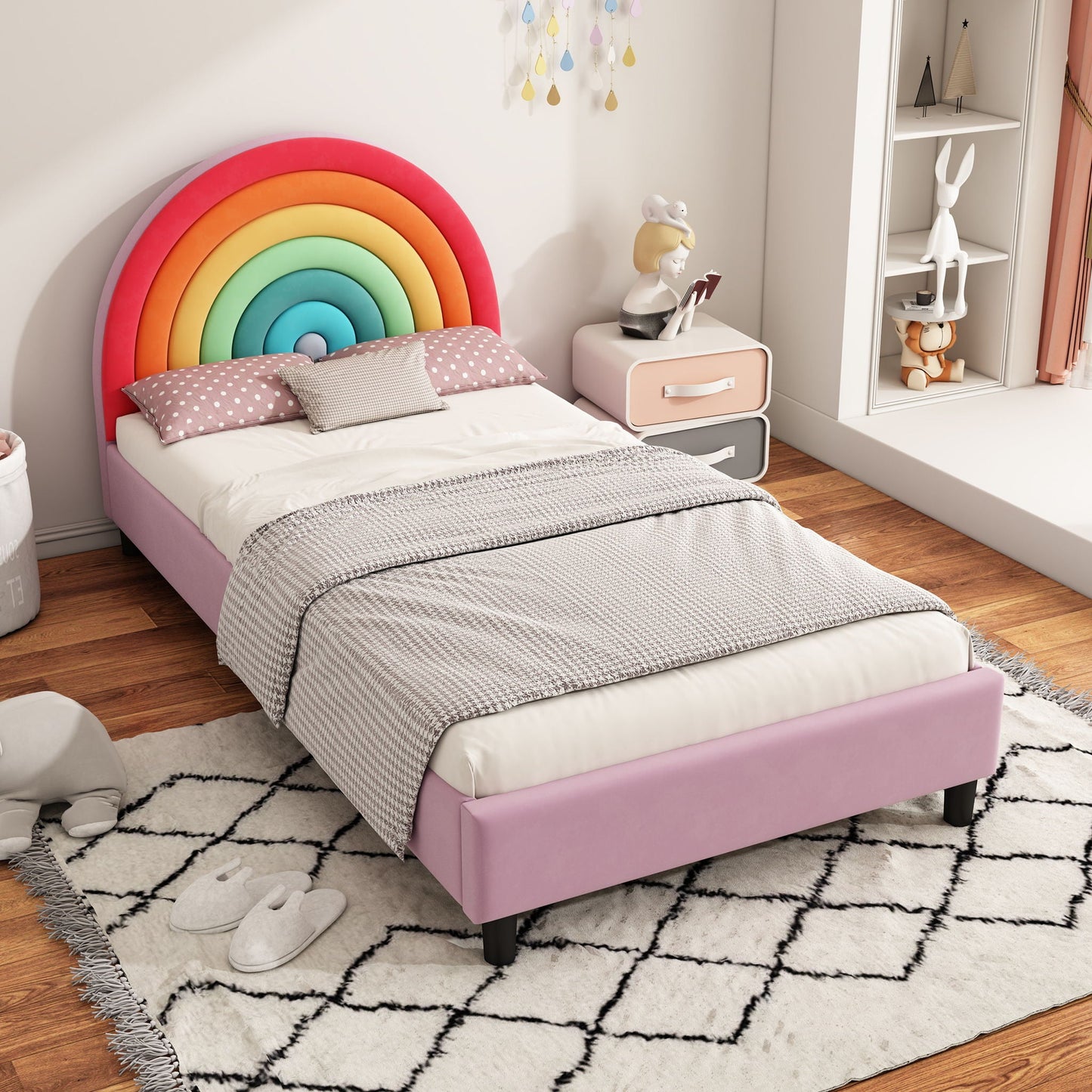 Twin platform bed rainbow design with pink frame by HouseOfZazla on Tampa Home & Garden Store