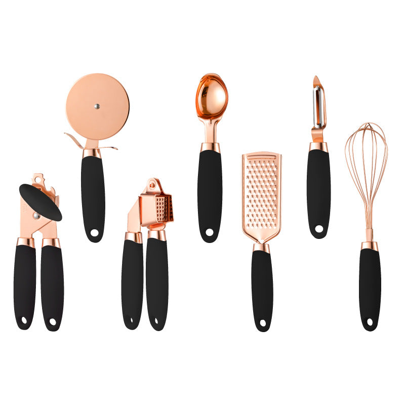 Perfecsy copper-plated 7-piece kitchen gadget set with black handles on Tampa Home & Garden Store