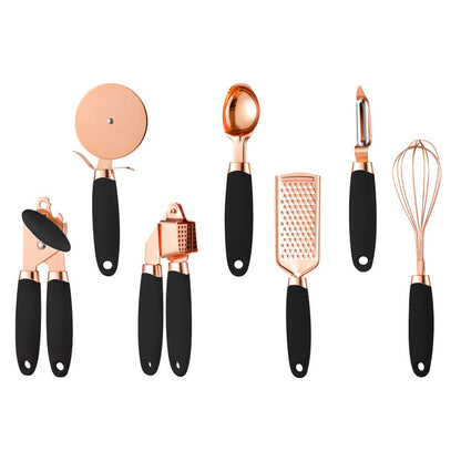 Perfecsy copper-plated 7-piece kitchen gadget set with black handles on Tampa Home & Garden Store