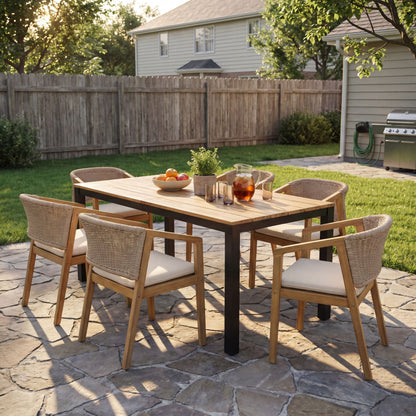 7-Piece Outdoor Dining Set with Acacia Wood table and 6 Acacia Rope Chairs HouseOfZazla on Tampa Home & Garden Store