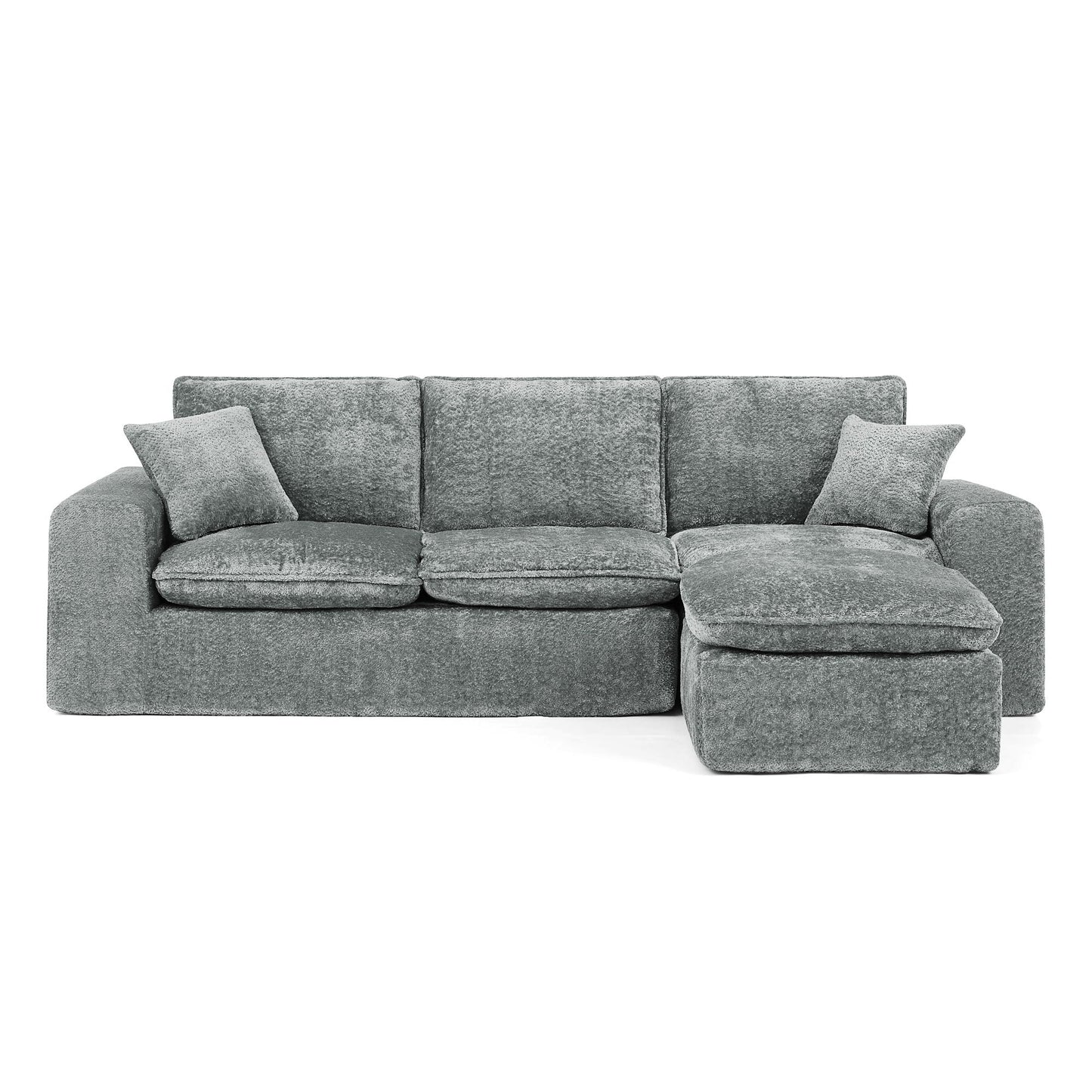Sectional sofa with moveable ottoman, gray textured fabric, 3-piece Set by HouseOfZazla on Tampa Home & Garden Store