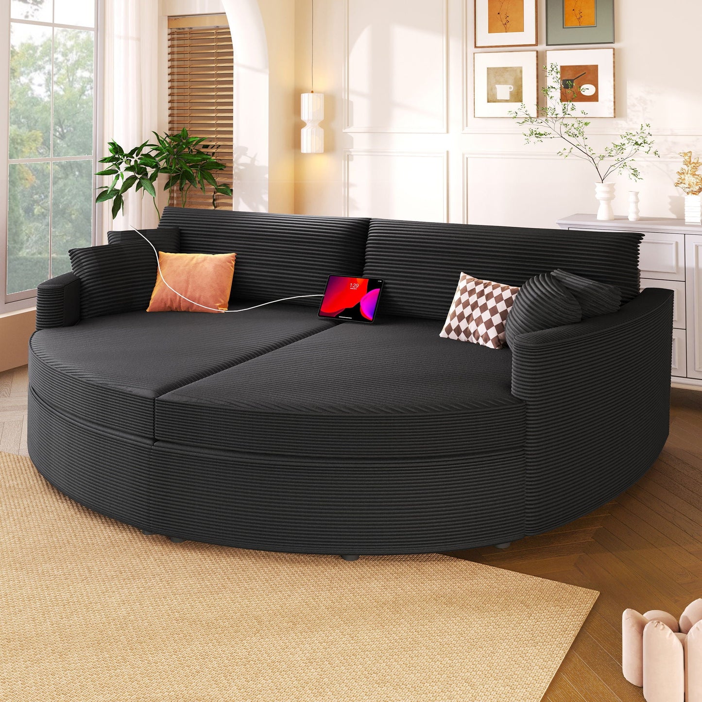 Oversized Double Chaise Sofa With USB Ports