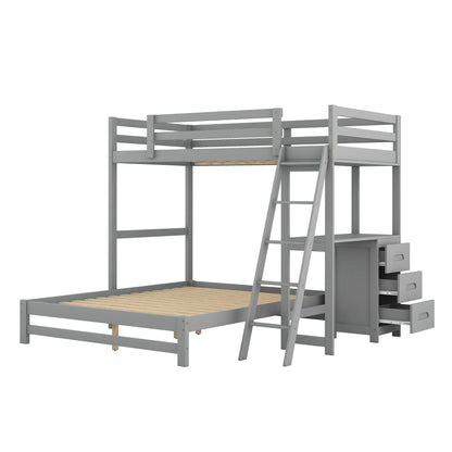 Bunk bed with built-in desk and 3 drawers, gray finish, HouseOfZazla bunk bed with ladder on Tampa Home & Garden Store