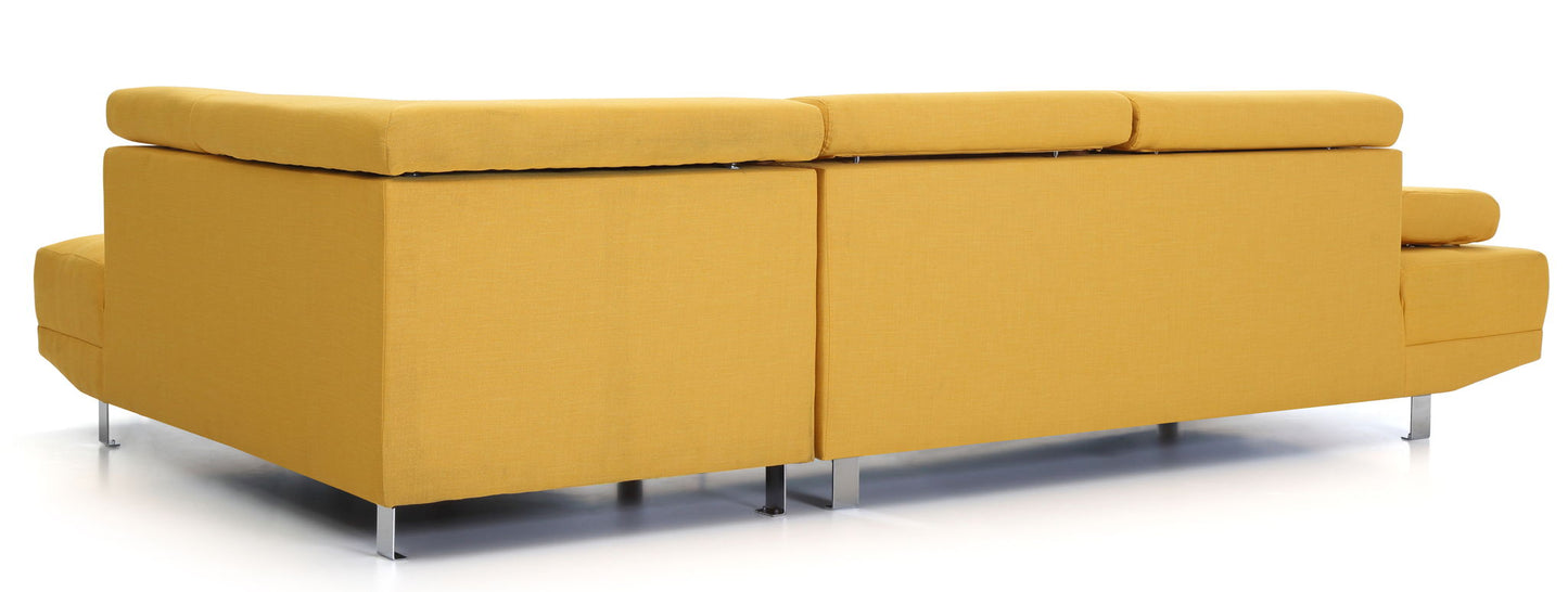 Riveredge Comfort Sectional by HouseOfZazla, yellow fabric sofa with metal legs on Tampa Home & Garden Store