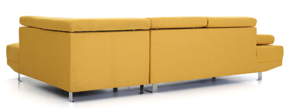 Riveredge Comfort Sectional by HouseOfZazla, yellow fabric sofa with metal legs on Tampa Home & Garden Store
